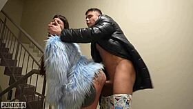 Muscular hunk gets a wet pussy pounding in public