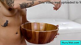 Sensual masseuse Rory Knox gives client Lucas Ayres a wet slippery sex massage