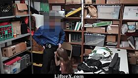 officer catches teen shoplifter and fucks her doggystyle at work