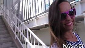 Watch this cute teen slut getting rough blowjob and fucking in pov?