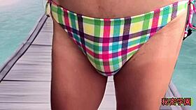 Outdoor masturbation in a sexy bikini, public orgasm shame