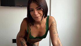 Hot girl Michy Perez in green lingerie gets ass and vagina fucked