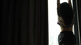 kristina enjoys a relaxing barefoot shower in the early morning bedroom