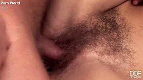 Small boobed amateur gets hairy pussy fucked in the woods