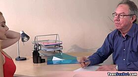 cute blonde rebecca wants a math lesson but the old teacher has naughty ideas for her tits and blowjob