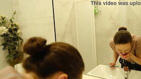 kristina enjoys a relaxing barefoot shower in the early morning bedroom