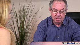 cute blonde rebecca wants a math lesson but the old teacher has naughty ideas for her tits and blowjob