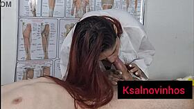 Redhead nurse gives a sensual massage before surgery