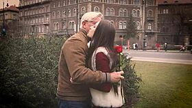 Blonde with shaved pussy gives blowjob before doggystyle anal fuck, ending with cum in mouth on Valentine's Day.