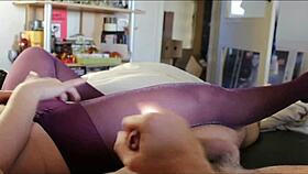 Cum Dripping on Shiny Nylon Lurex Pantyhose