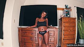 thick ebony queen ava teases with big butt in lingerie, modeling for homemade softcore clip