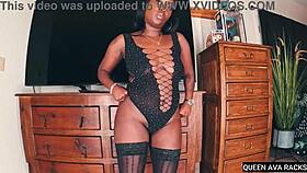 thick ebony queen ava teases with big butt in lingerie, modeling for homemade softcore clip