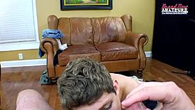 Skinny short haired unity masturbates and deepthroats a big hard cock