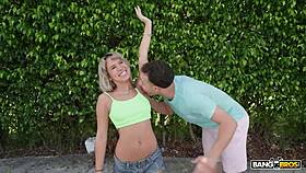 Blonde babe gets pounded in various positions for cash