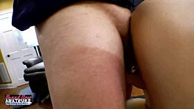 Petite woman with short hair enjoys deepthroat and facial