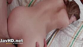 Feasting on her trimmed Asian pussy and his jizz