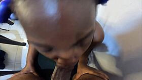 Huge black boobs swing while sucking stepdaddy's cock.