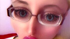 Dollification sissification huge pink lips transformation fetish with glasses.