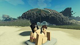 fucking my roblox catgirl on the beach with creampie