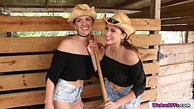 Three Latina babes LICK pussies wild on the ranch