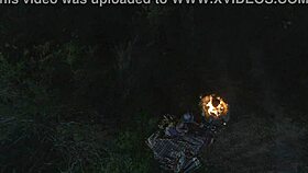 Brooke Ballentyne fucks the ranch hand by the fireside, what a hot outdoor session!