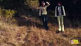 two brunette friends turn outdoor picnic into lesbian sex with strapon