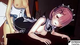 Hentai anime with Re:Zero characters Ram and Felix