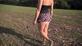 i'm obsessed with her hot school uniform flashing outdoors