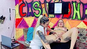 Tattooed tatas and muff diving action with Patricinha