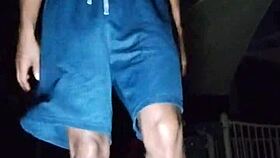 Skinny Pretty Girl Works Out in Park with Father in Law