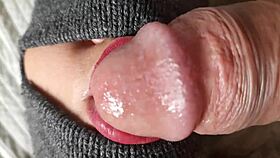 old submissive gets blindfolded blowjob closeup from black guy