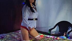 Beautiful brunette latina gets christmas groping her big tits and wet vagina, moaning in doggy passion