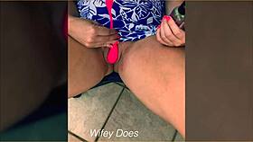 Wife Uses Lush On Shaved Pussy Outdoors On Balcony!