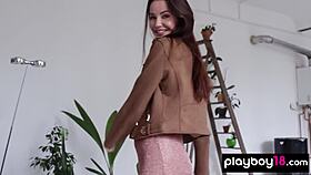 Skinny Brunette Czech Teen Elilith Noir Undresses And Reveals Sexy Nipple Piercings.