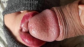 old submissive gets blindfolded blowjob closeup from black guy