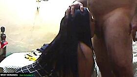 Latina Gives Deepthroat Blowjob Before Work