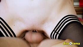 Blonde with big tits in lingerie gets jizz after class sex.