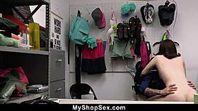 will the teen 18+ brunette let the guard take control in the office?