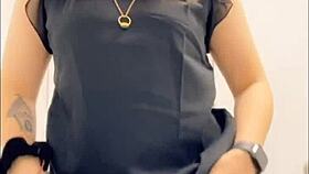 Subtle fun with big clit at work