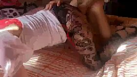 Blonde amateur in satin dress bent over for doggystyle