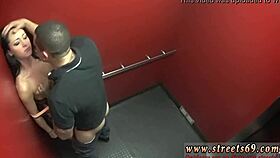 pale teen 18+ gives blowjob near a cash machine for extreme domination.