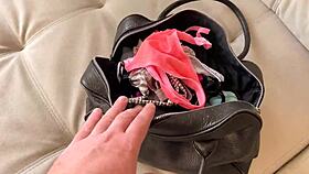 stepsister jerks my cock with her panties - cum on tits - russian amateur with talk