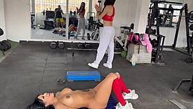 My trans trainer makes me squat naked and touches my ass and tits - May Hernandez