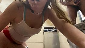 College slut gets dominated and jizzed in dorm bathroom