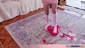 Small boobed latina stepsis gets her tiny pussy filled by a machine