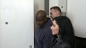 Dark haired babe in red lace gets pussy licked before monster cock doggystyle