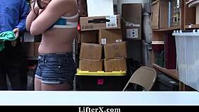 Teen shoplifter gets punished with hardcore threesome in office