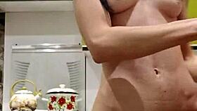 Raven-Haired Petite 18+ Chick Teases, Rubs, and Fucks Tight Pussy in Kitchen