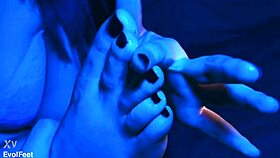 Feet fetish close-up makes you crave licking big natural tits and ass