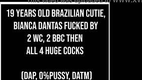 Brazilian cutie Bianca Dantas takes on two BBCs in wild toilet action. Then all four go for huge gapes!
